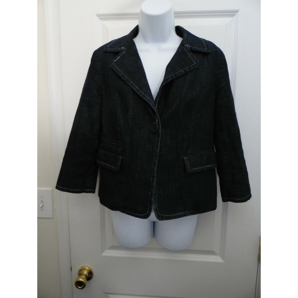 Talbots Womens Black‎ Long Sleeve Pockets Short One Button Blazer Size 6